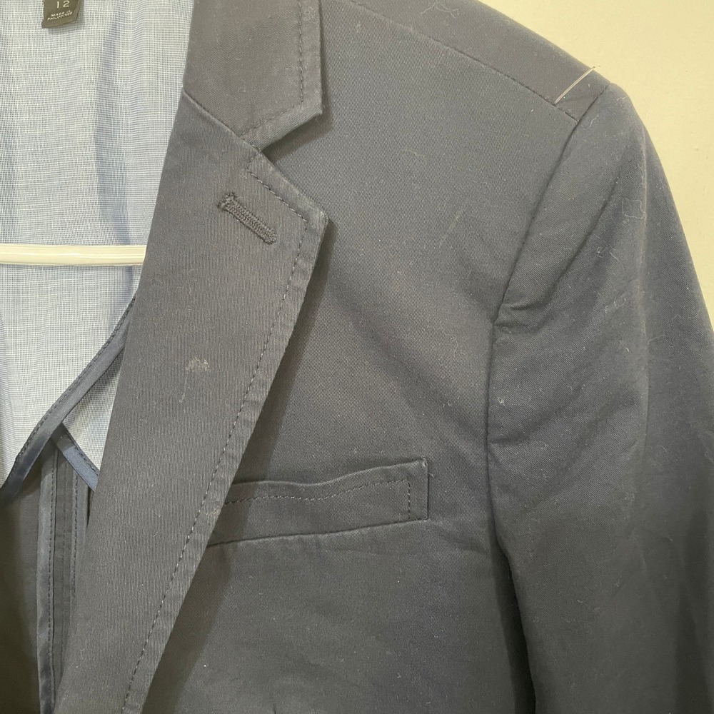 Crewcuts J.Crew Boys Thompson Blazer Navy Blue Cotton Suit Jacket Size 12 - Picture 7 of 9